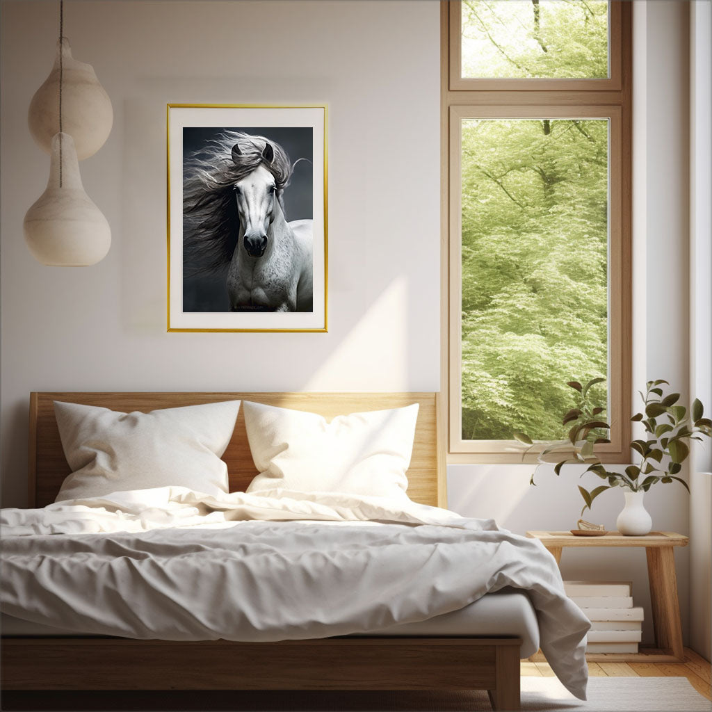 ノーブルホースのアートポスター寝室配置イメージ