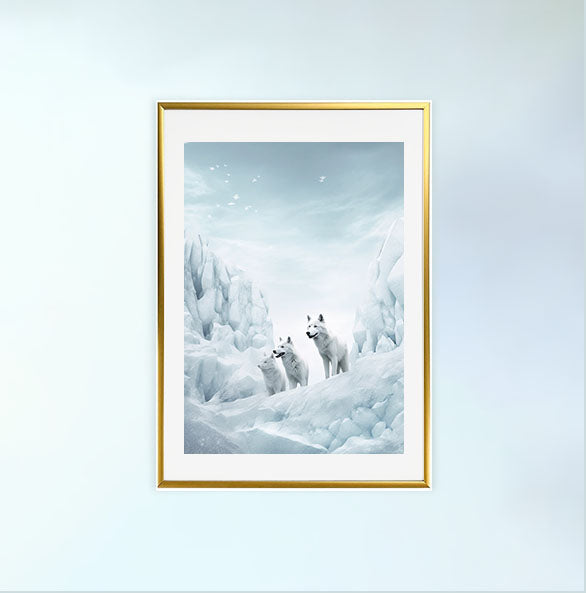 原始的な北極圏のオオカミのアートポスター金フレームあり