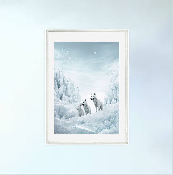 原始的な北極圏のオオカミのアートポスター銀フレームあり