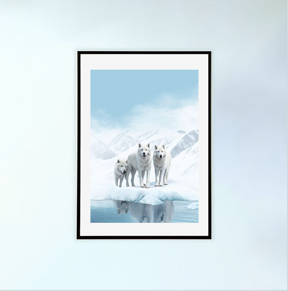 原始的な北極圏のオオカミのアートポスター黒フレームあり