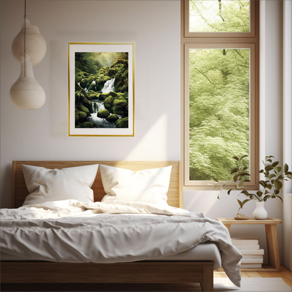 原始的な滝のアートポスター寝室配置イメージ