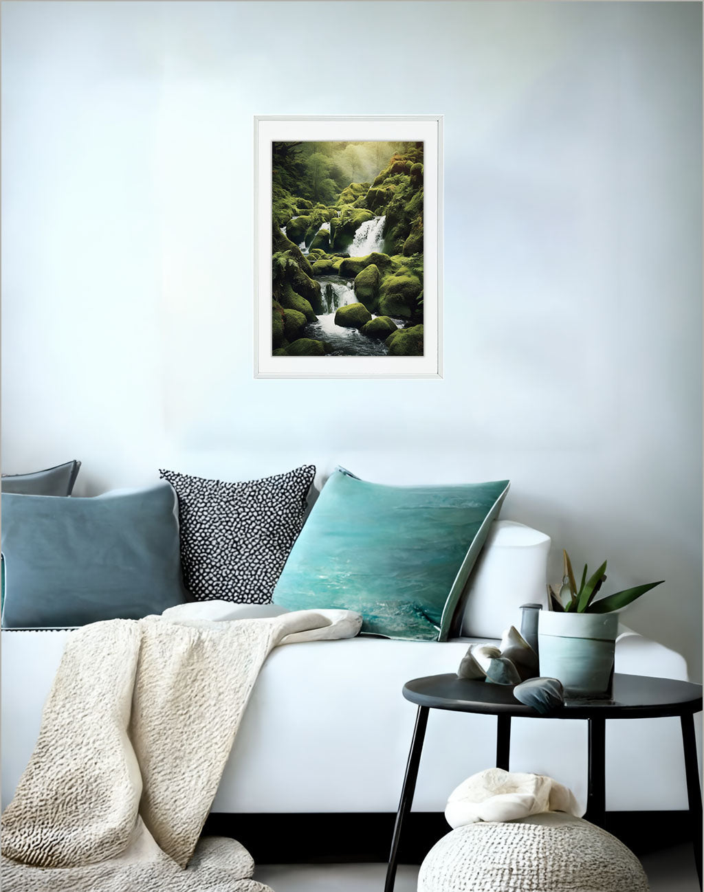 原始的な滝のアートポスターソファ配置イメージ