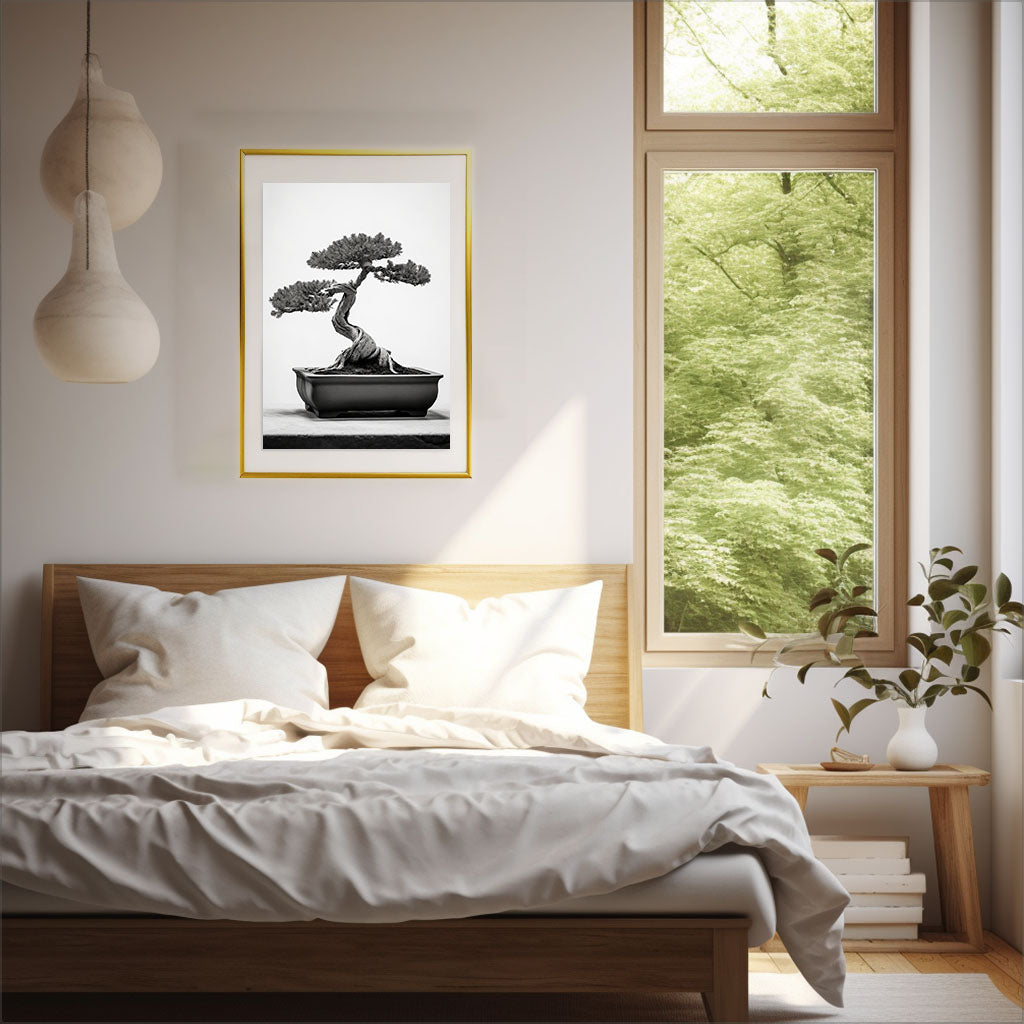 セレーネ盆栽のアートポスター寝室配置イメージ