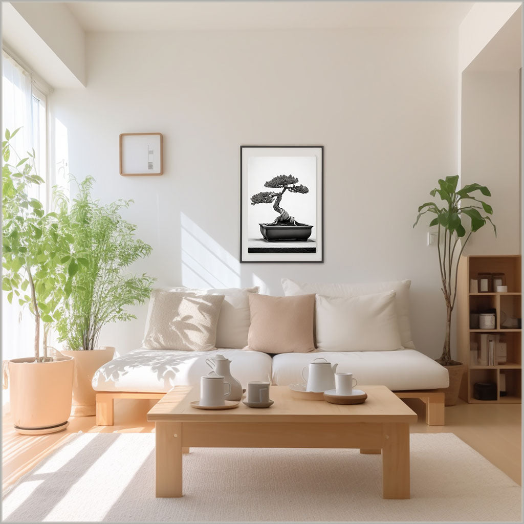 セレーネ盆栽のアートポスターリビング配置イメージ