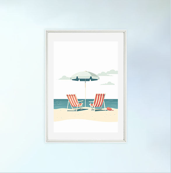 夏の海のアートポスター白フレームあり
