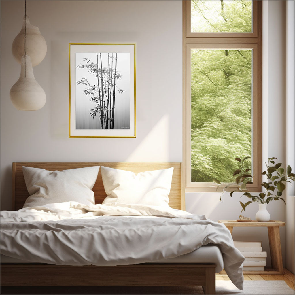 静かな竹林のアートポスター寝室配置イメージ