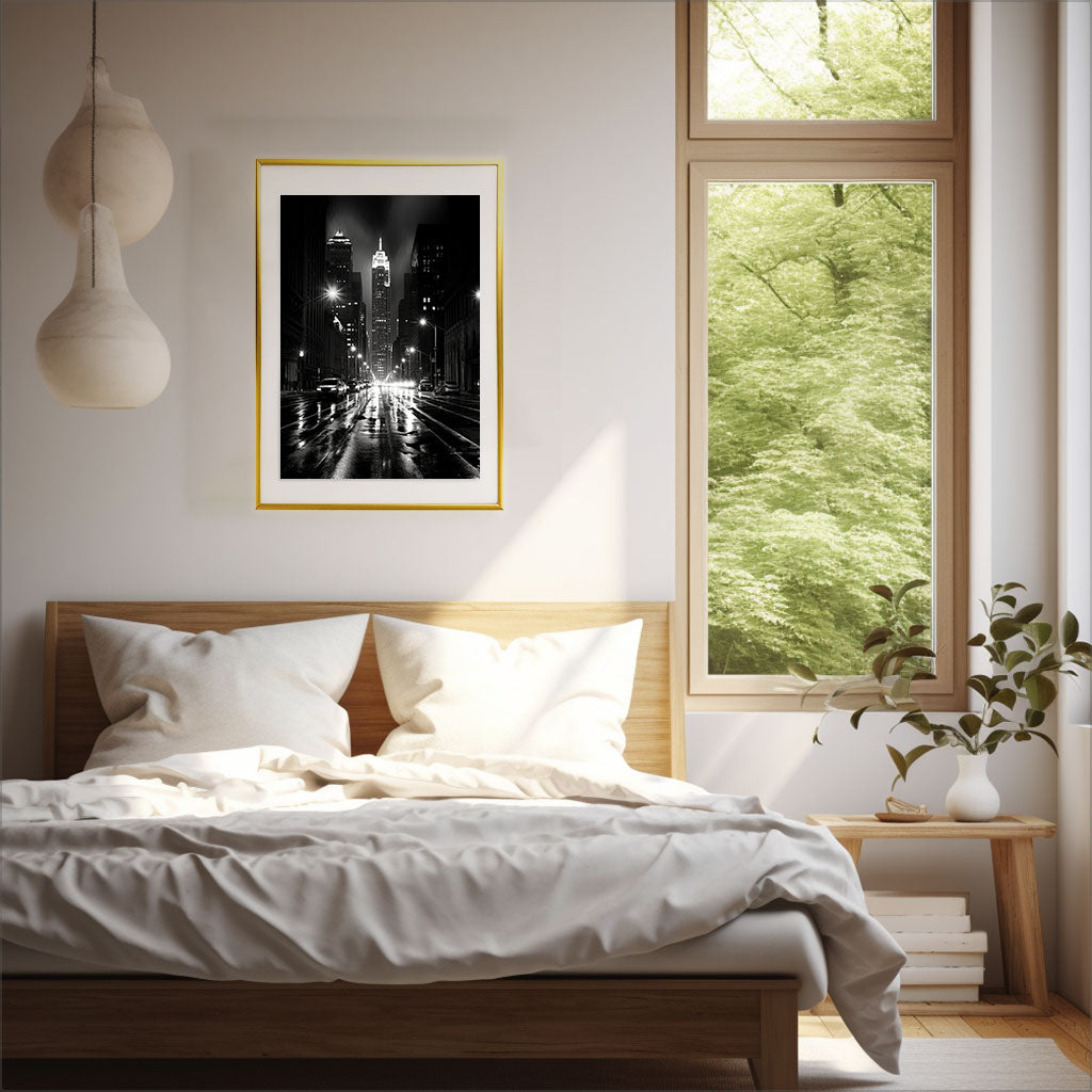 都市の夜景のアートポスター寝室配置イメージ