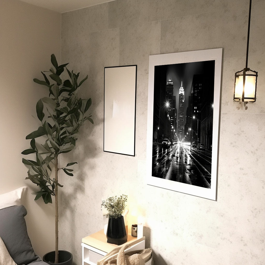 都市の夜景のアートポスター廊下配置イメージ