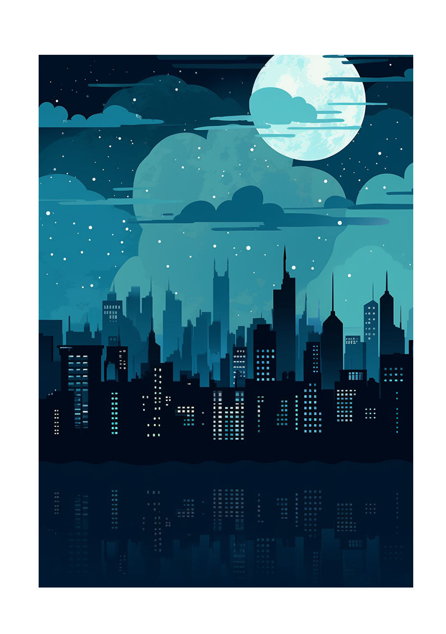都市の夜景のアートポスター原画のみ
