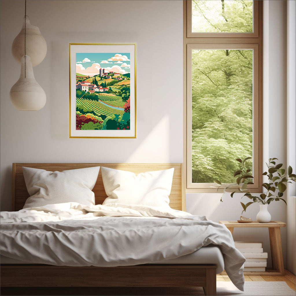 ボルドーのワイン畑のアートポスター寝室配置イメージ
