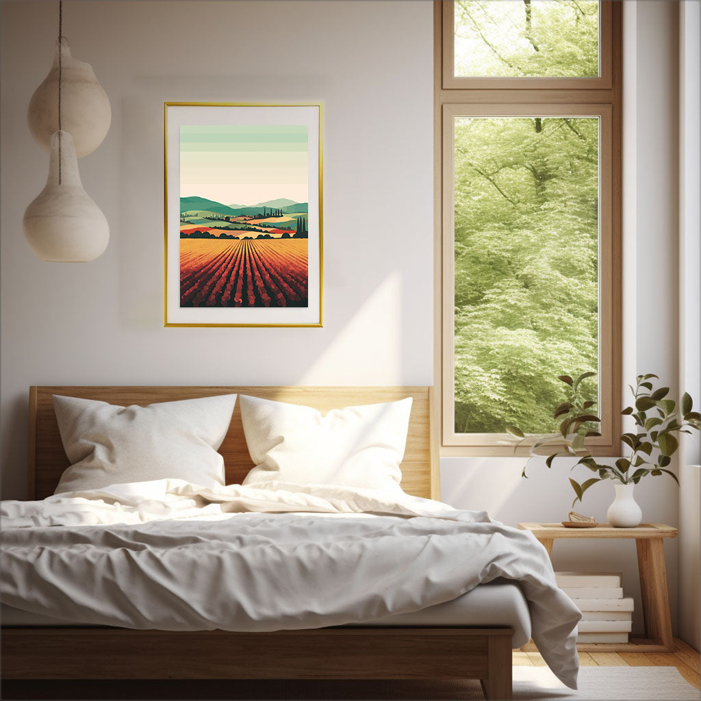 ボルドーのワイン畑のアートポスター寝室配置イメージ