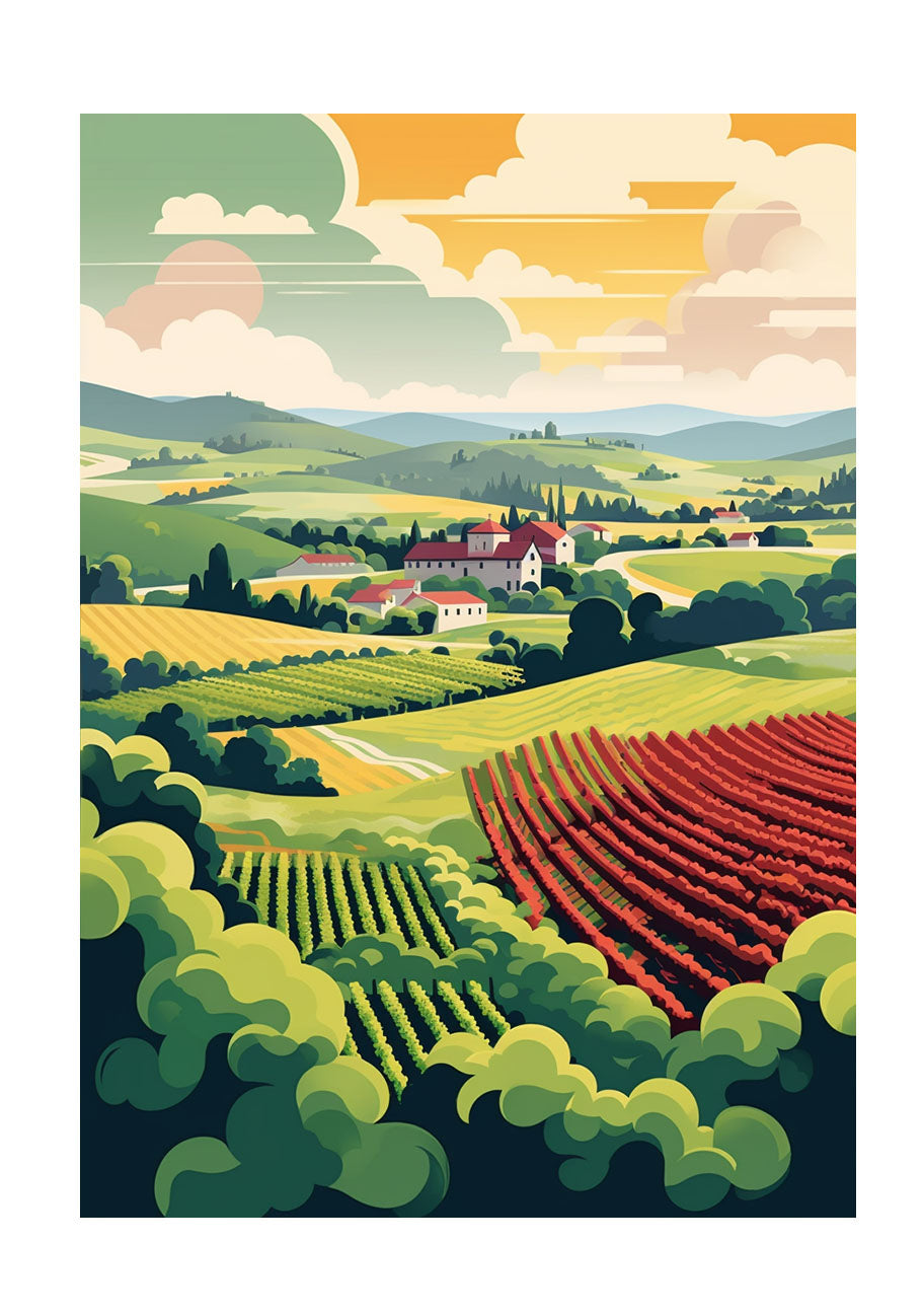 ボルドーのワイン畑のアートポスター原画のみ