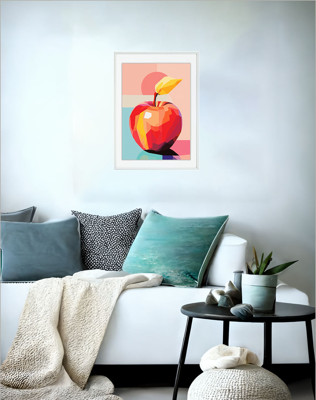りんごのアートポスター:apple_5d10 / キッチン_フルーツと野菜_のポスター画像ソファ近くに設置したイメージ