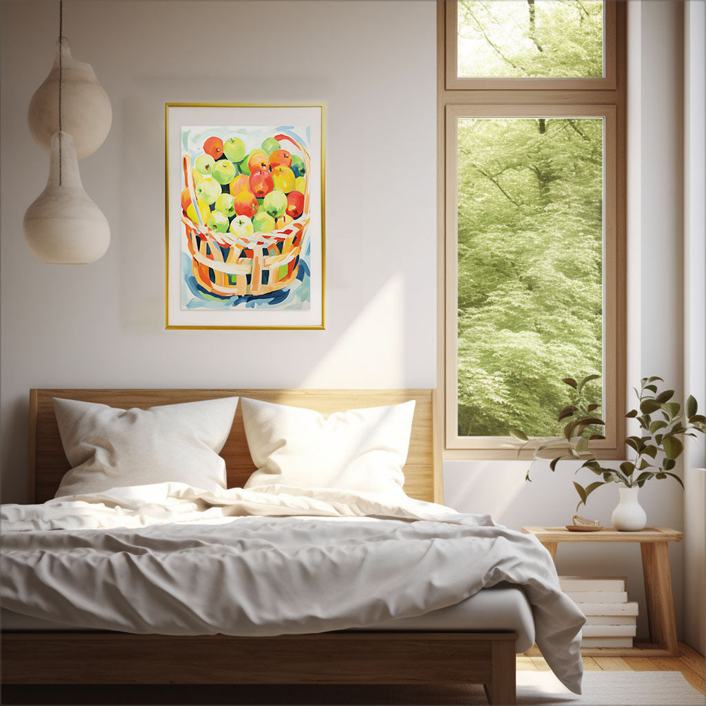 りんごのアートポスター:apple_7e70 / キッチン_フルーツと野菜_のポスター画像寝室に設置したイメージ