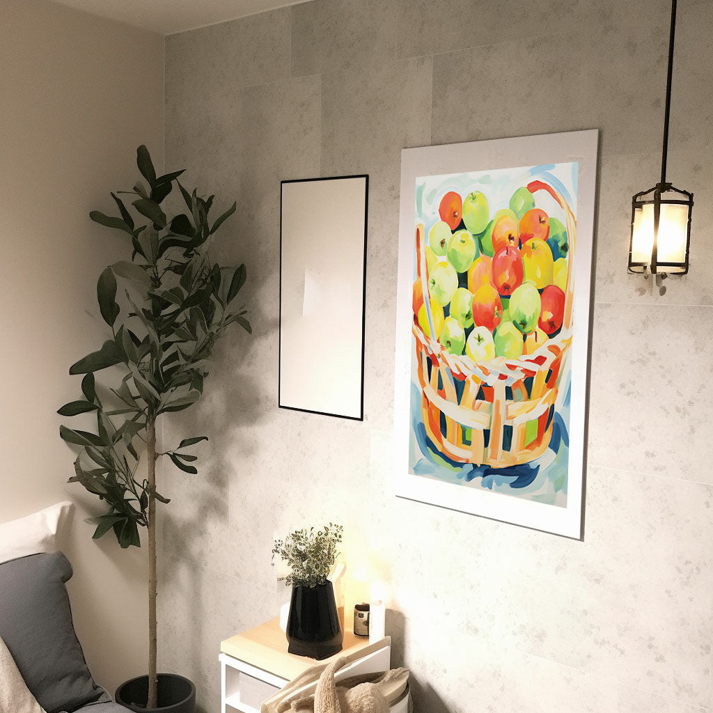 りんごのアートポスター:apple_7e70 / キッチン_フルーツと野菜_のポスター画像廊下に設置したイメージ