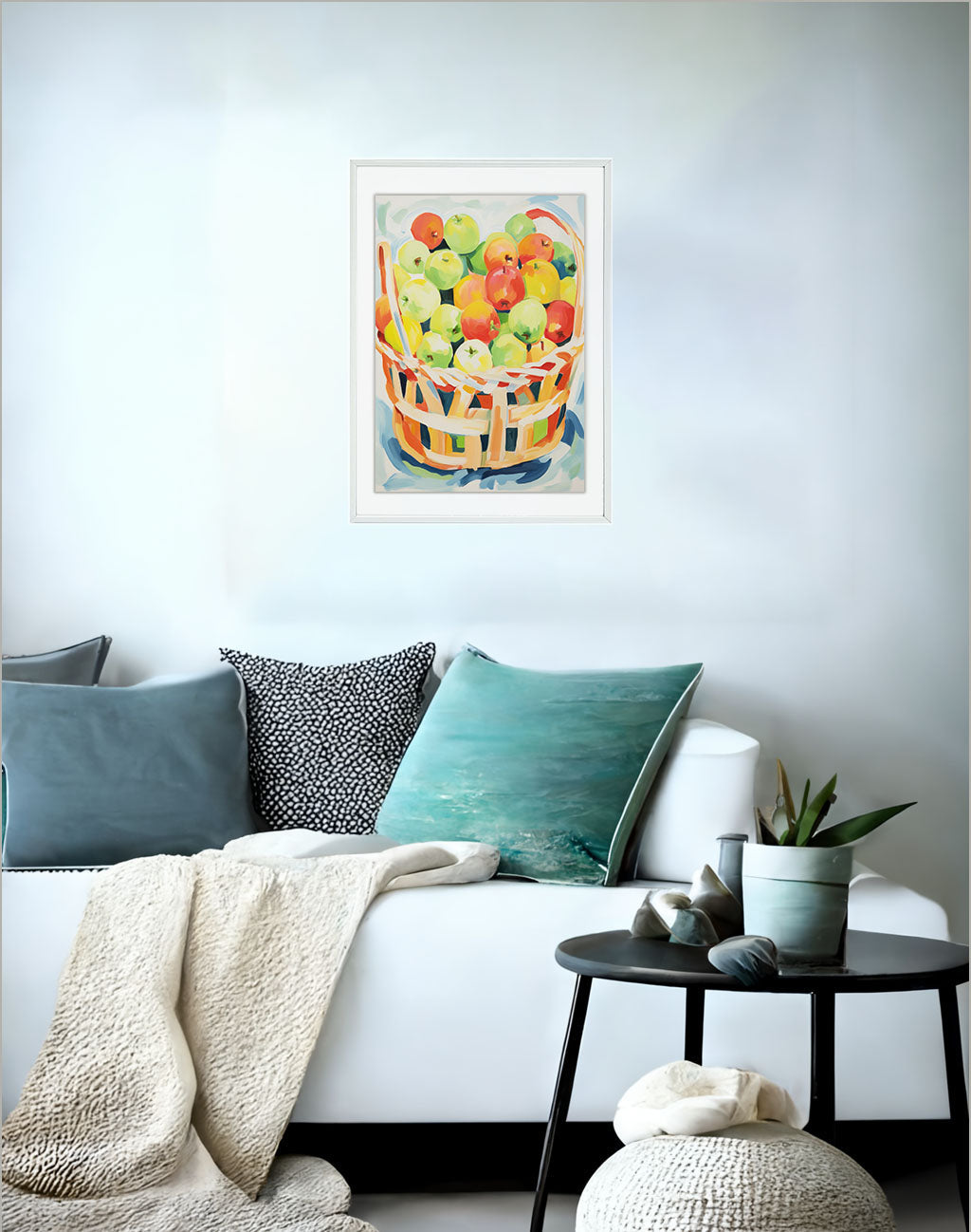 りんごのアートポスター:apple_7e70 / キッチン_フルーツと野菜_のポスター画像ソファ近くに設置したイメージ