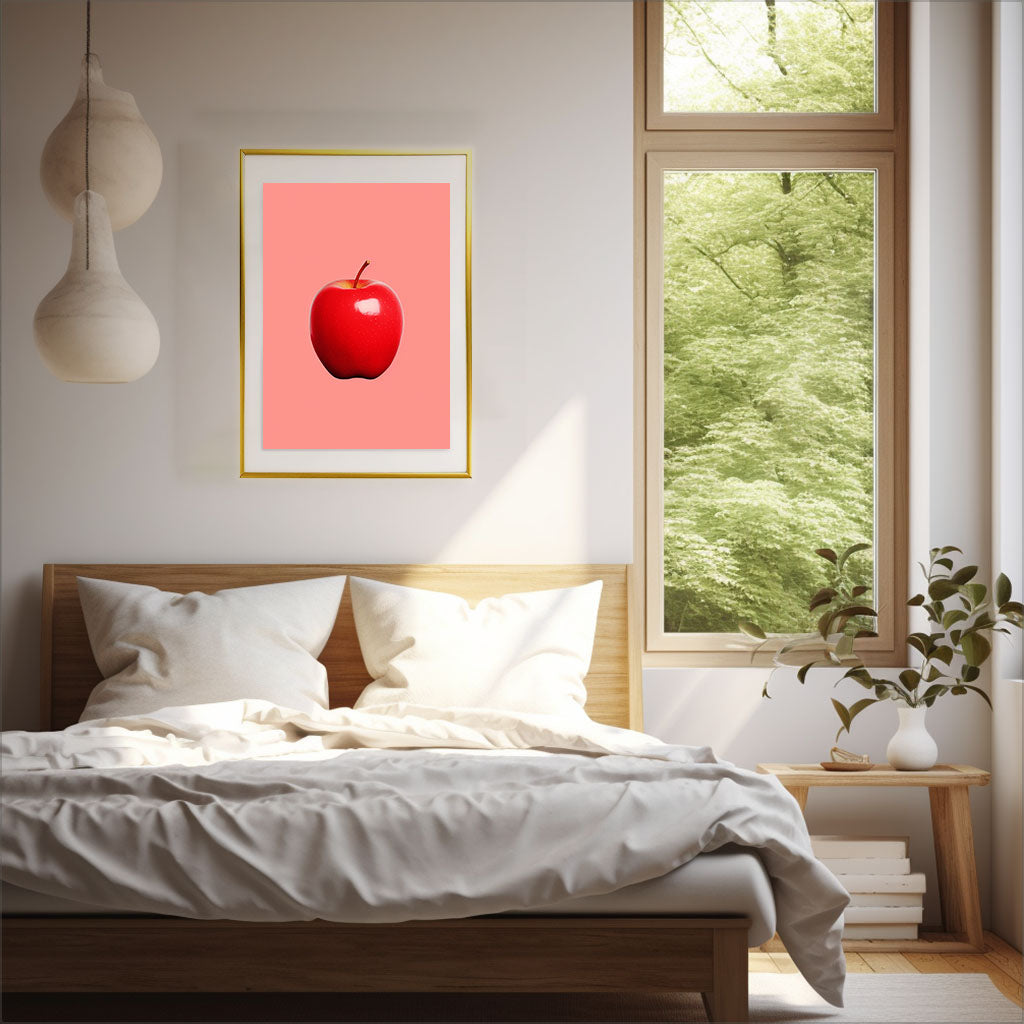 りんごのアートポスター:apple_8382 / 北欧_ポップ_キッチン_フルーツと野菜_のポスター画像寝室に設置したイメージ