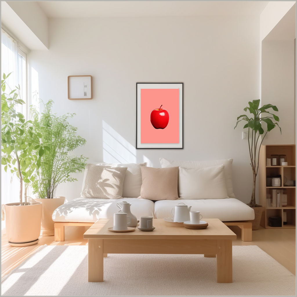 りんごのアートポスター:apple_8382 / 北欧_ポップ_キッチン_フルーツと野菜_のポスター画像リビングに設置したイメージ