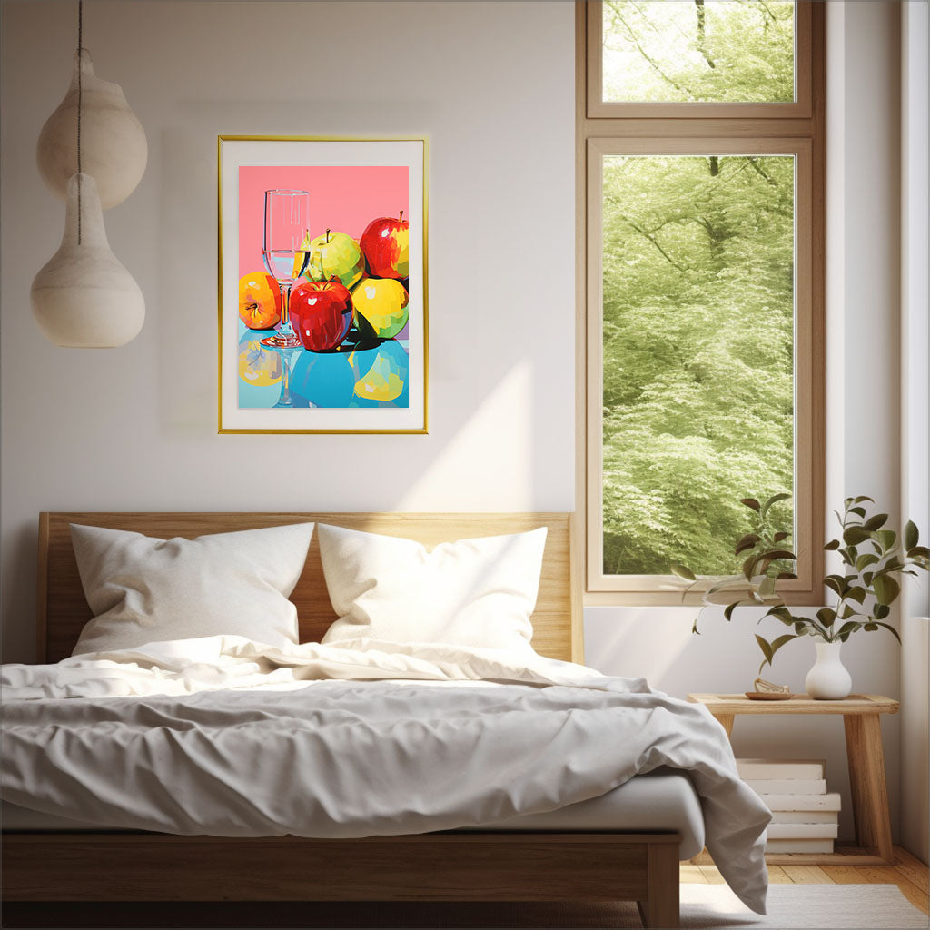 りんごのアートポスター:apple_86e2 / キッチン_フルーツと野菜_のポスター画像寝室に設置したイメージ