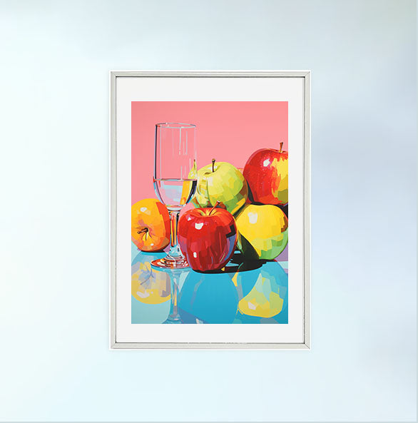 りんごのアートポスター:apple_86e2 / キッチン_フルーツと野菜_のポスター画像銀色のフレームイメージ