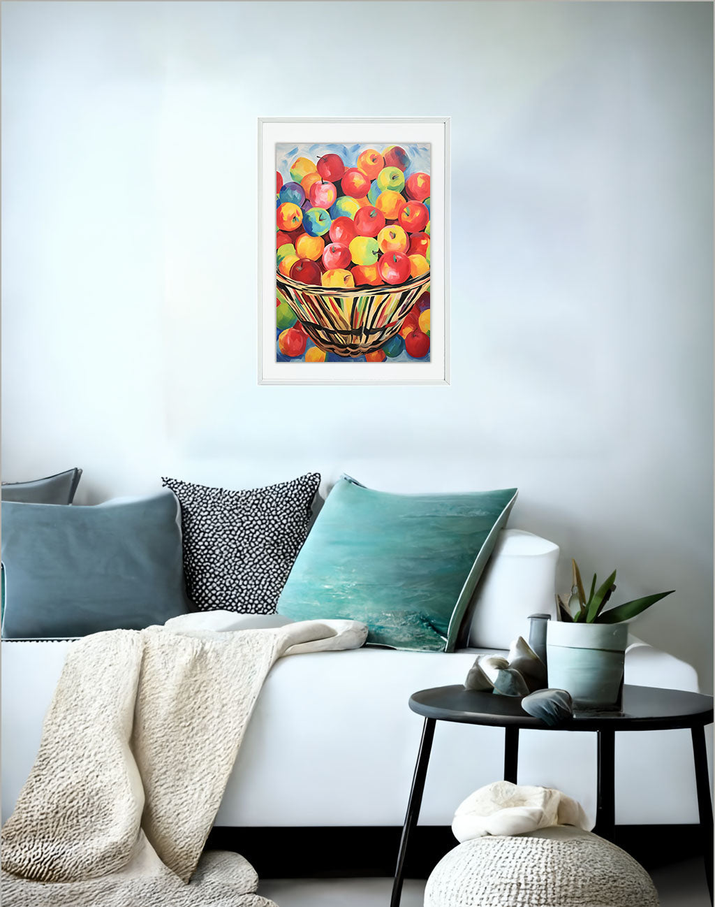 りんごのアートポスター:apple_ba32 / キッチン_フルーツと野菜_のポスター画像ソファ近くに設置したイメージ