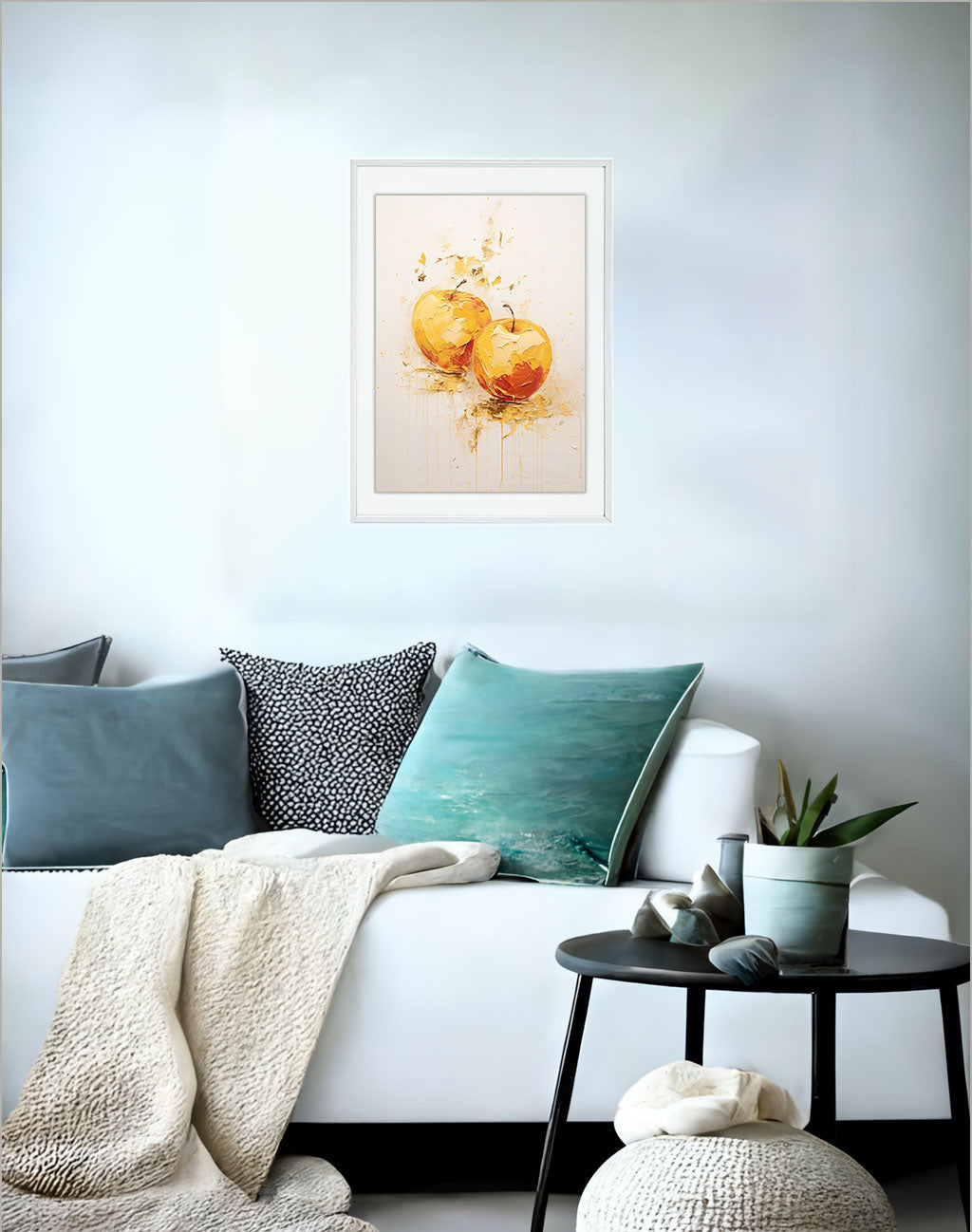 りんごのアートポスター:apple_d8b5 / キッチン_フルーツと野菜_のポスター画像ソファ近くに設置したイメージ