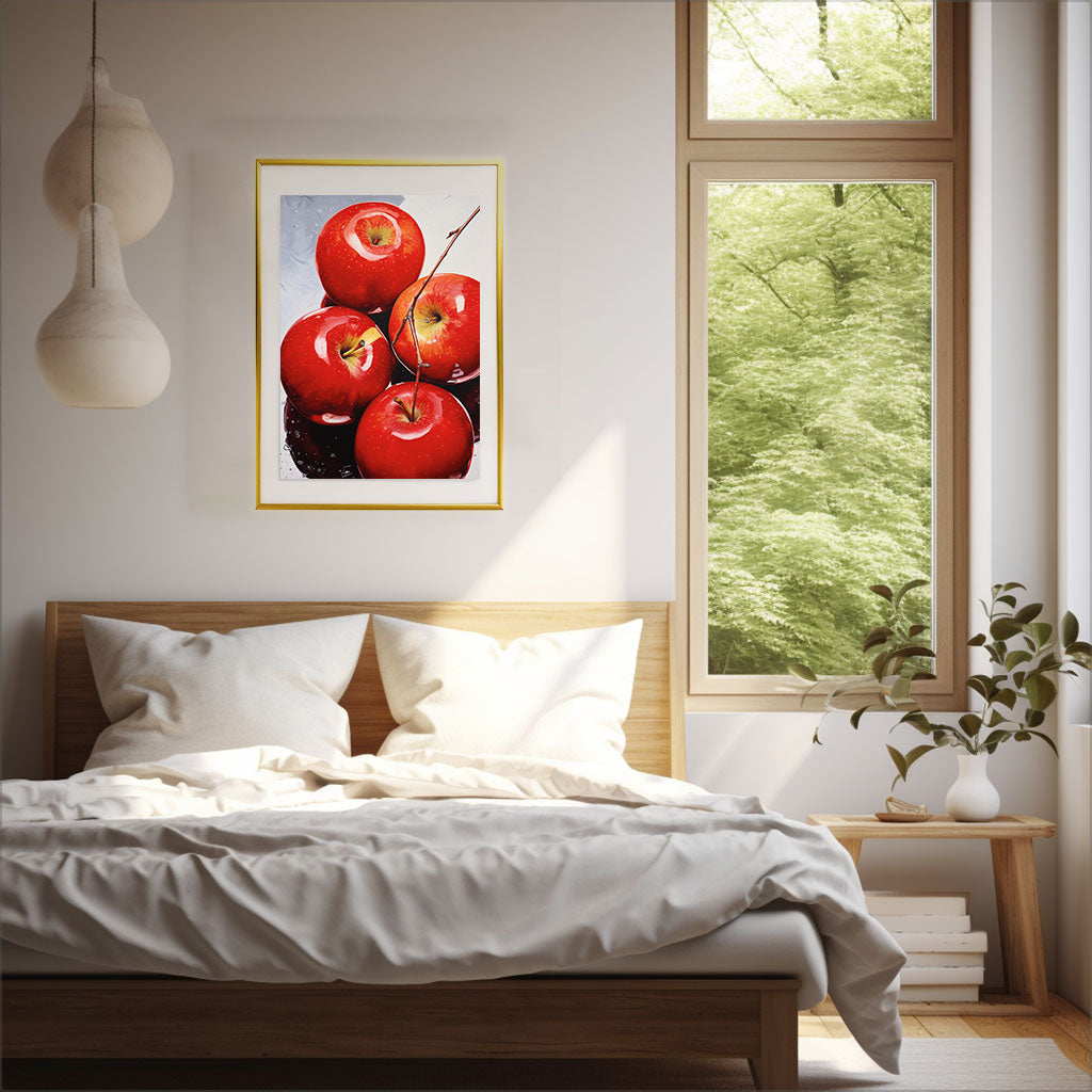 りんごのアートポスター:apple_e834 / キッチン_フルーツと野菜_のポスター画像寝室に設置したイメージ
