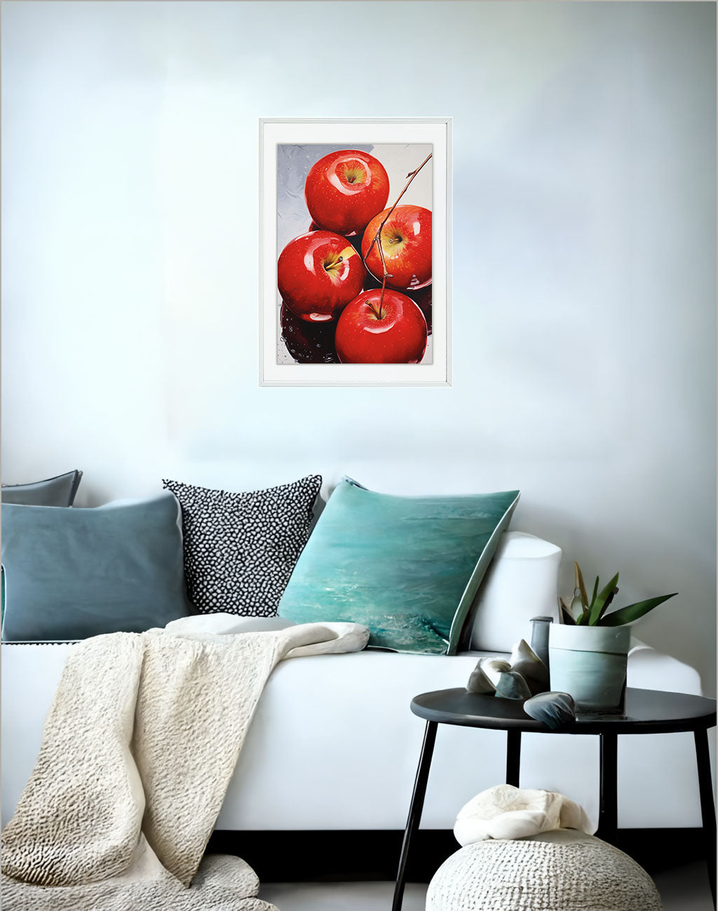 りんごのアートポスター:apple_e834 / キッチン_フルーツと野菜_のポスター画像ソファ近くに設置したイメージ