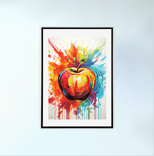 りんごのアートポスター黒フレームあり