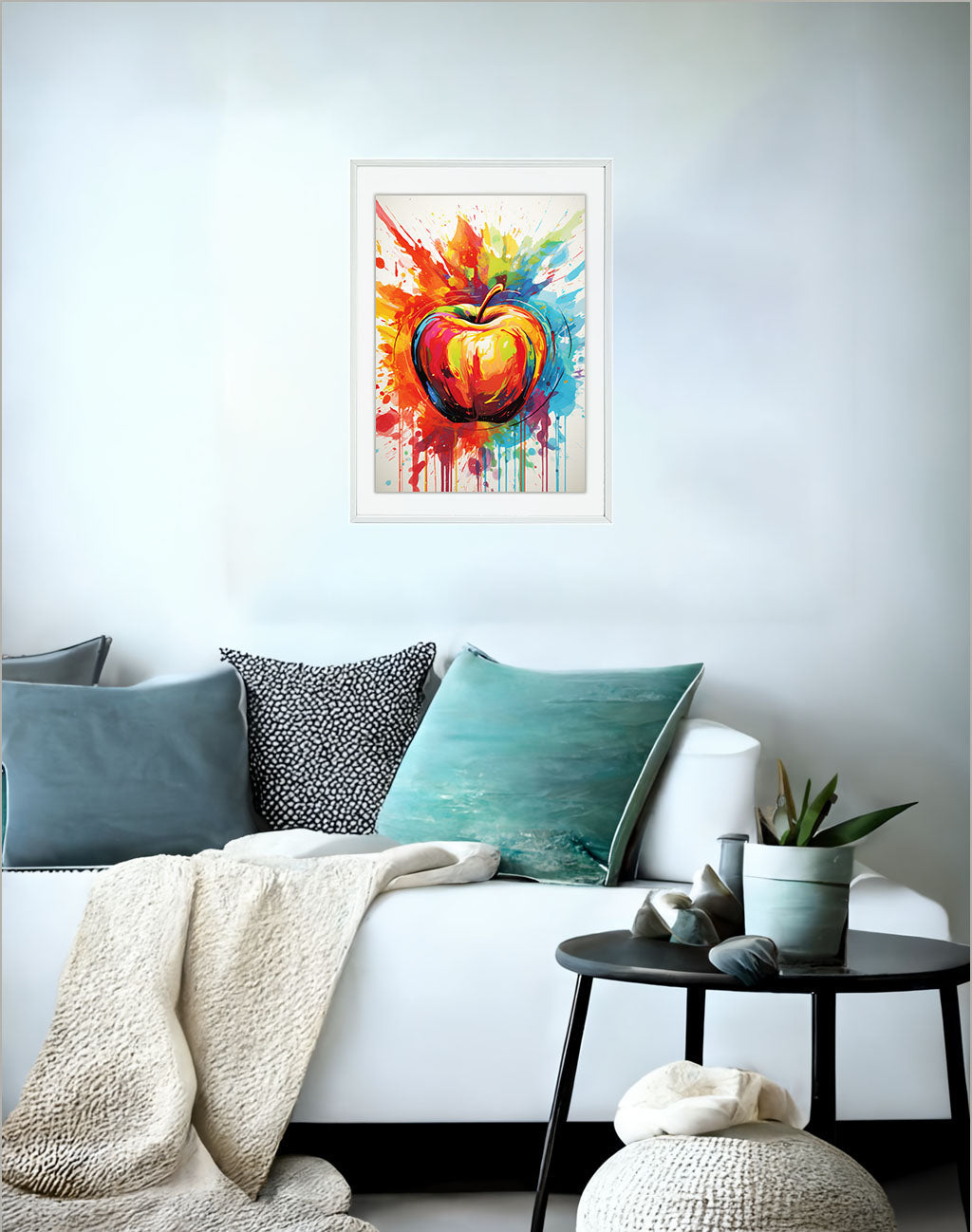 りんごのアートポスターソファ配置イメージ