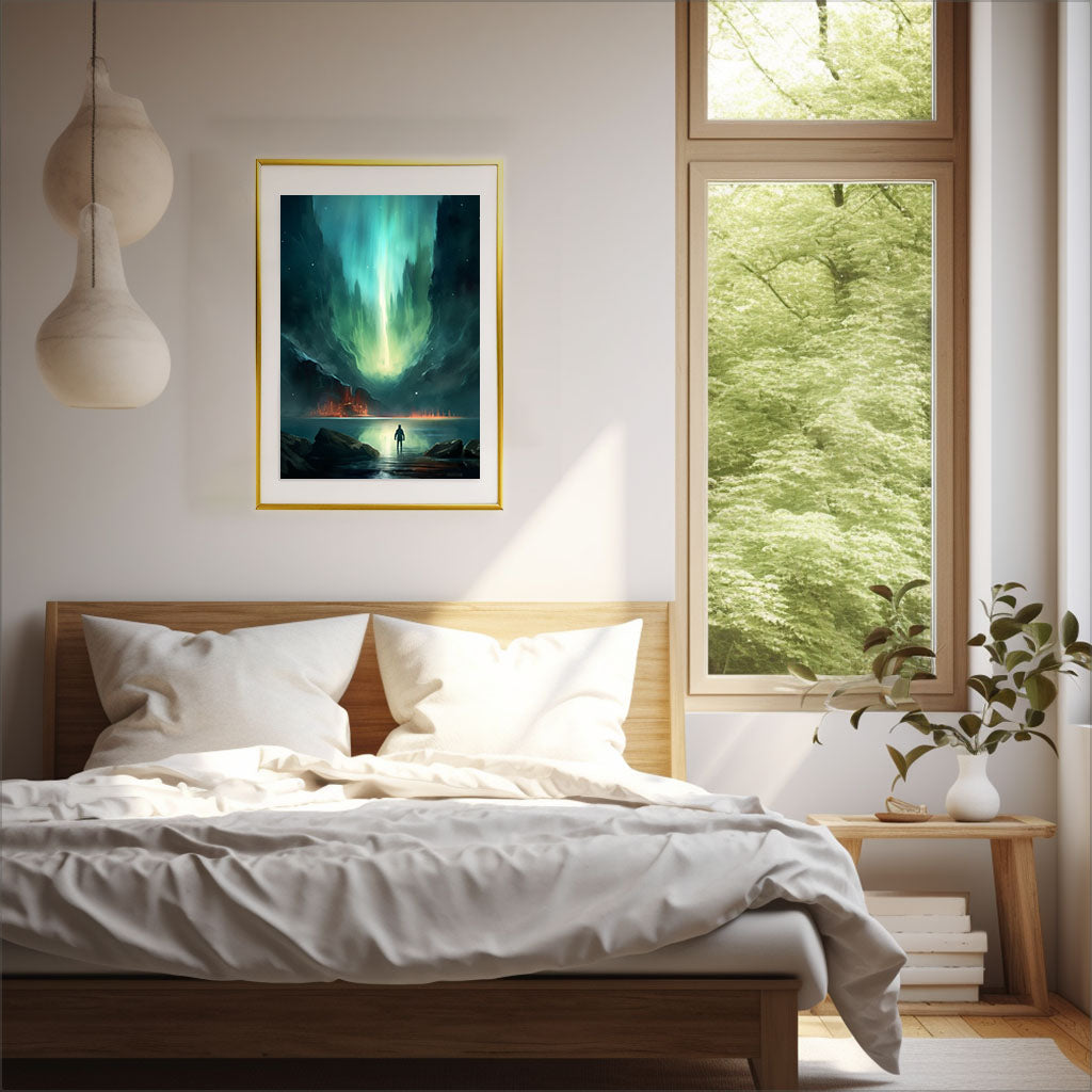 オーロラのアートポスター寝室配置イメージ
