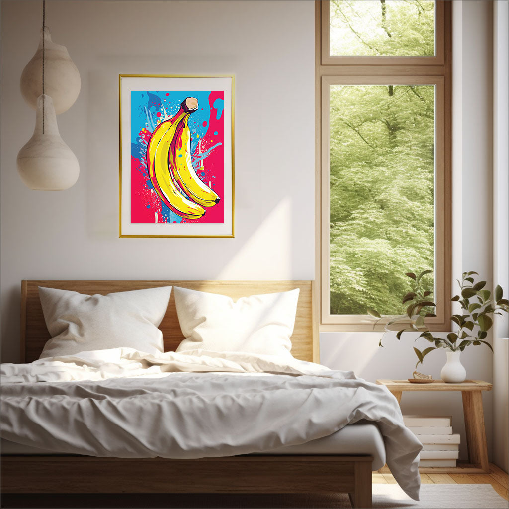 バナナのアートポスター:banana_ac1e / 抽象画_ポップ_キッチン_フルーツと野菜_のポスター画像寝室に設置したイメージ