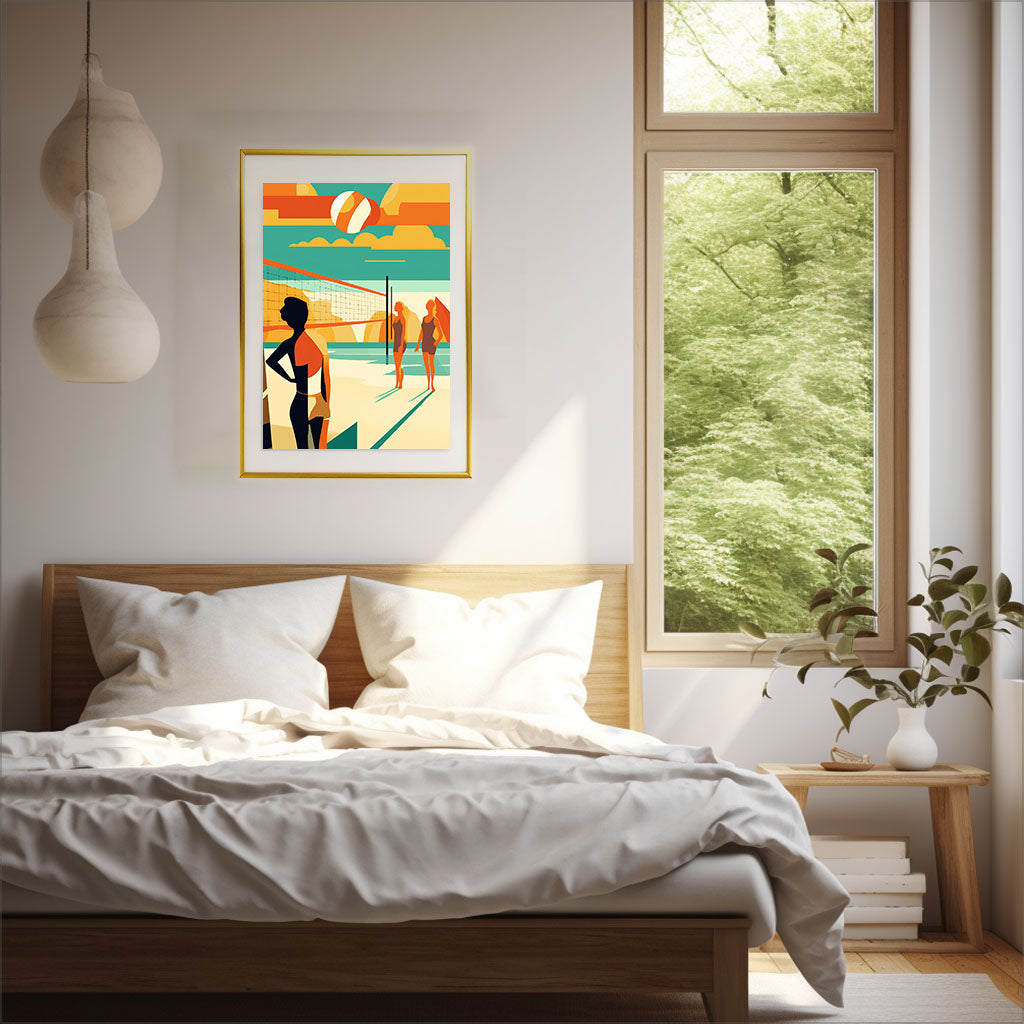ビーチバレーのアートポスター寝室配置イメージ