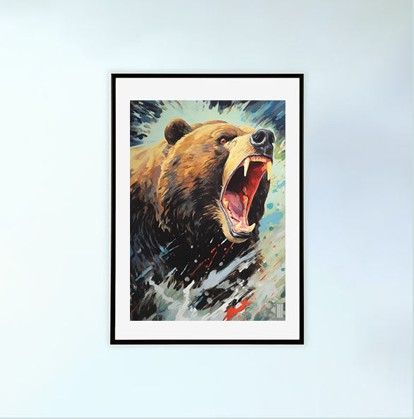 熊のアートポスター黒フレームあり