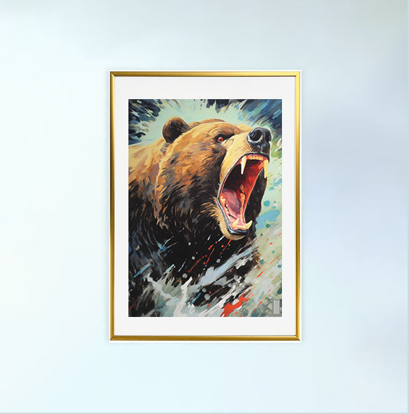 熊のアートポスター金フレームあり