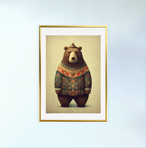 熊のアートポスター金フレームあり