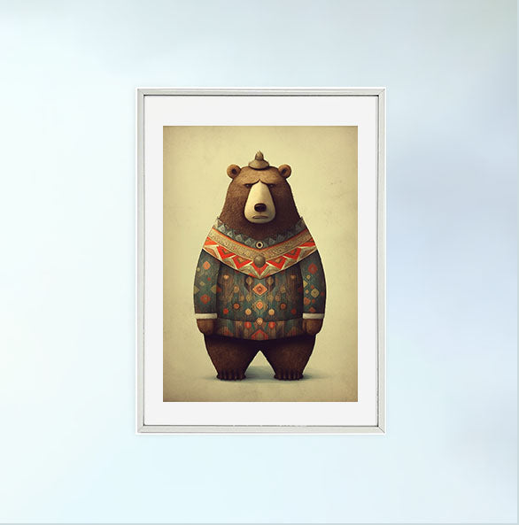 熊のアートポスター銀フレームあり