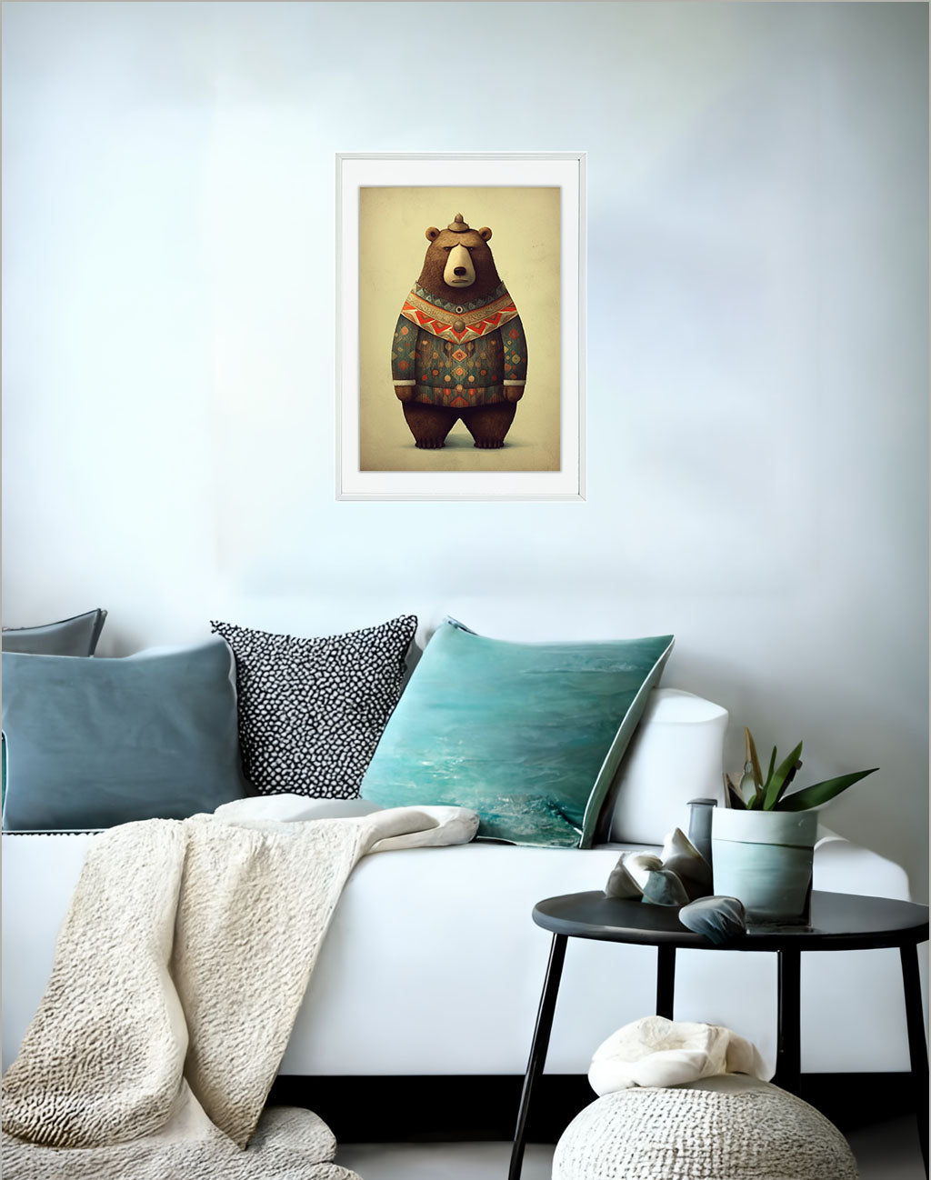 熊のアートポスターソファ配置イメージ
