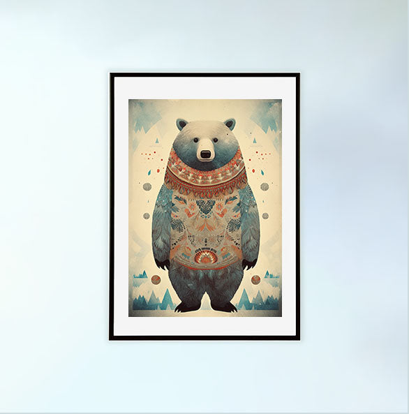 熊のアートポスター黒フレームあり