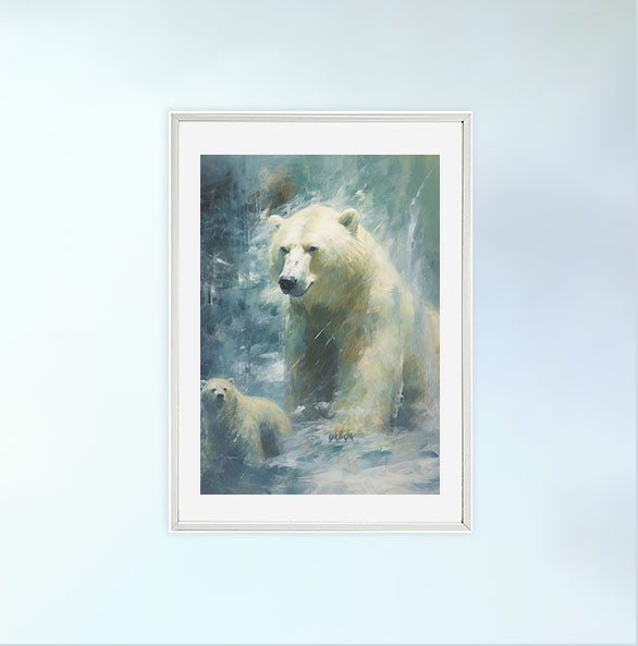 熊のアートポスター白フレームあり