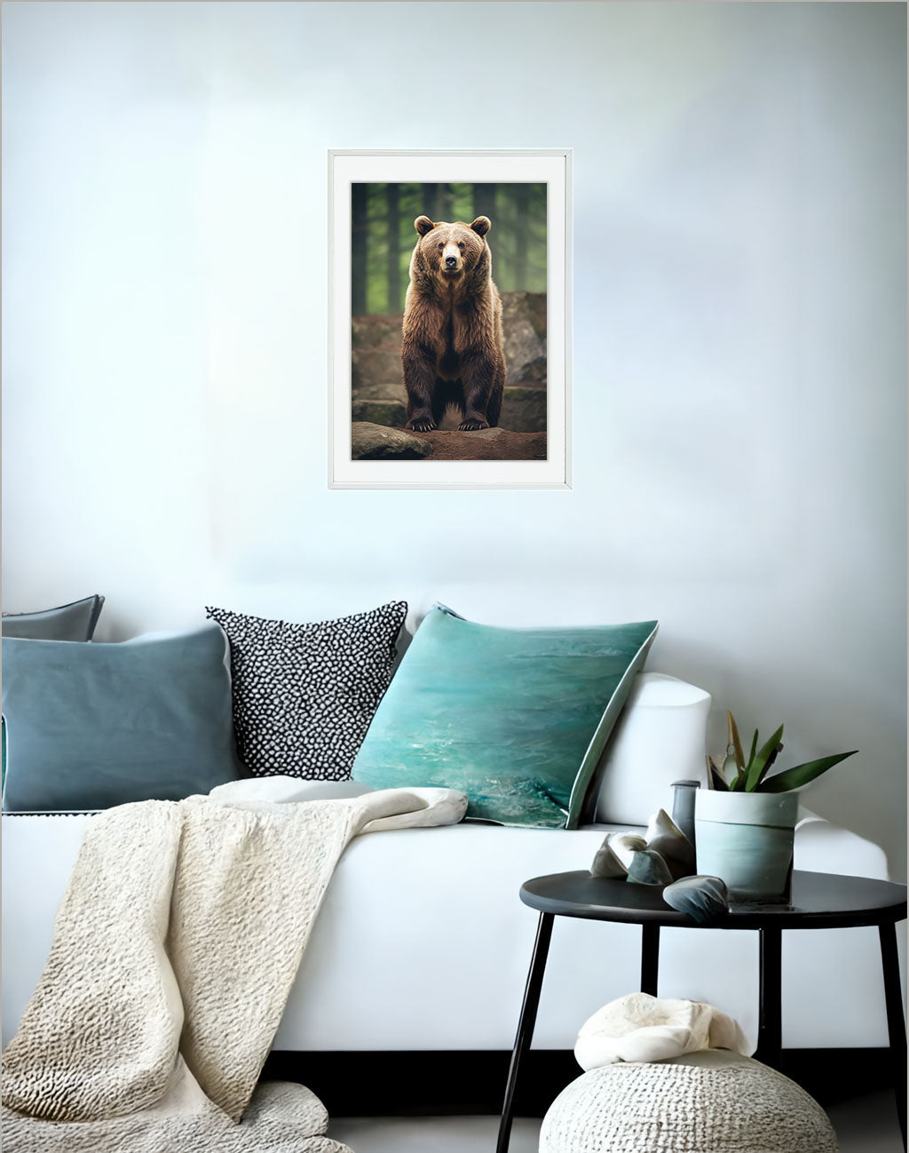 熊のアートポスターソファ配置イメージ