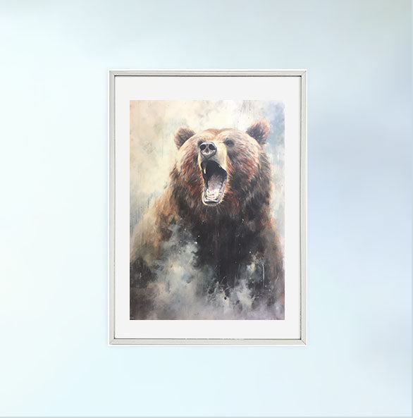 熊のアートポスター銀フレームあり
