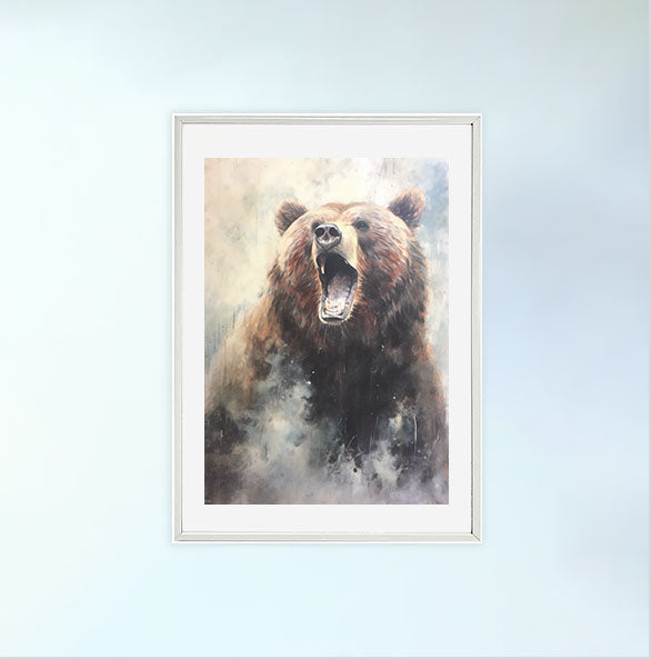 熊のアートポスター白フレームあり