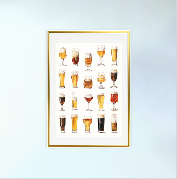 ビールのアートポスター金フレームあり