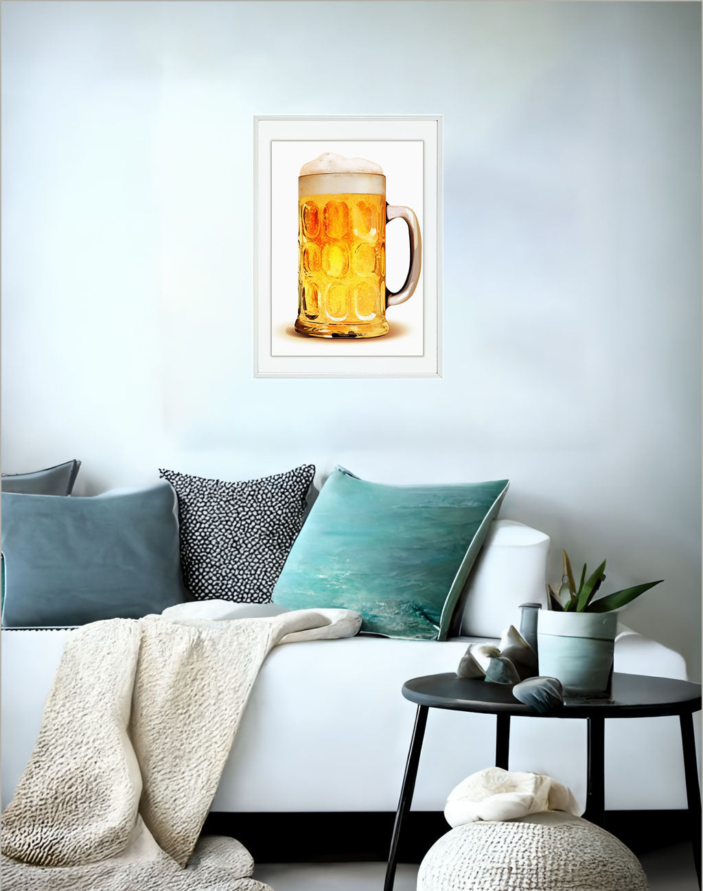 ビールのアートポスターソファ配置イメージ