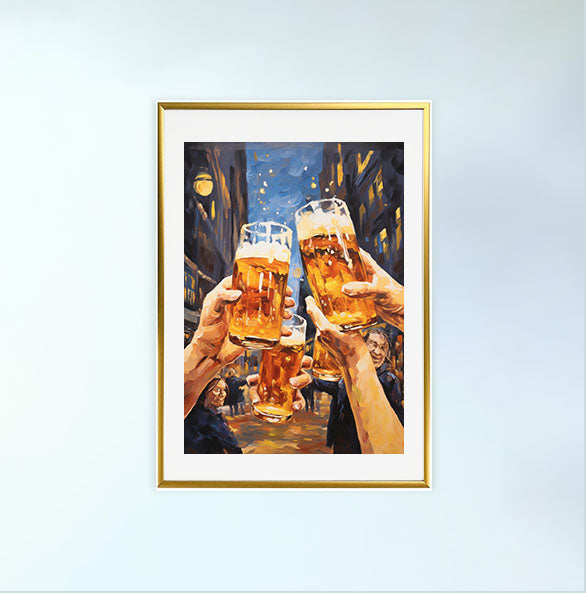 ビールのアートポスター金フレームあり