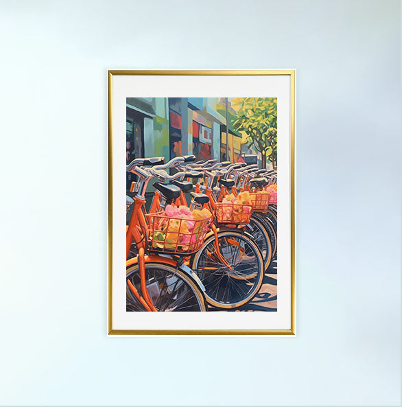 自転車のアートポスター金フレームあり