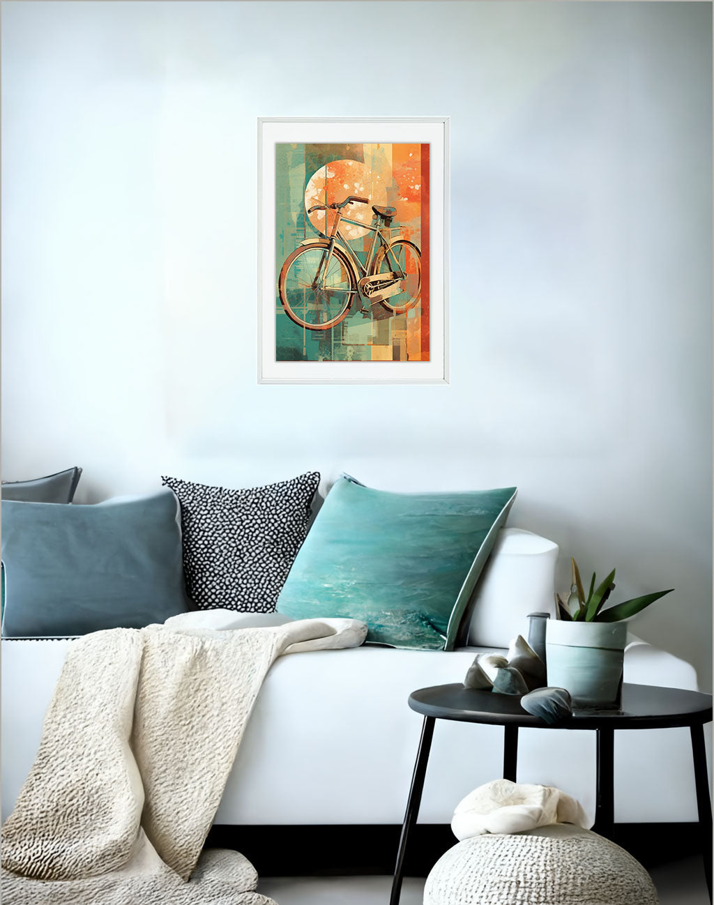 自転車のアートポスターソファ配置イメージ