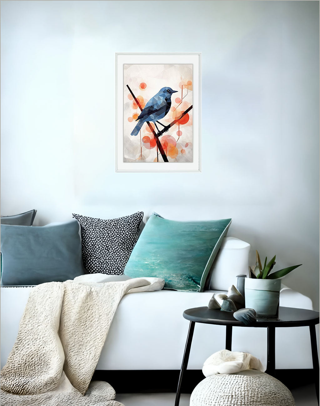 鳥のアートポスターソファ配置イメージ