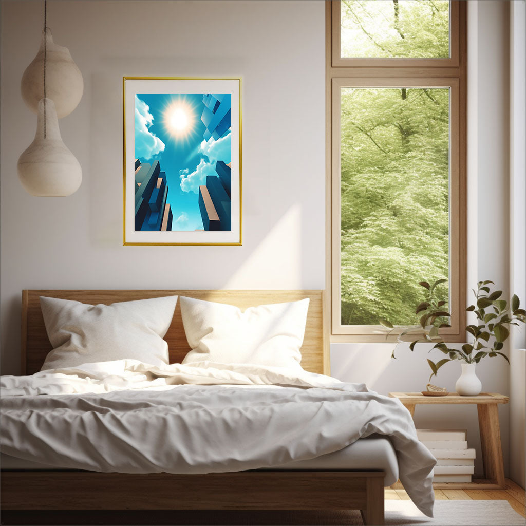 青い空のアートポスター寝室配置イメージ